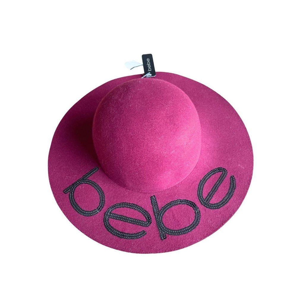 NWT Bebe Wine Felt Wide Brim Floppy Hat Embroidered Logo OSFM